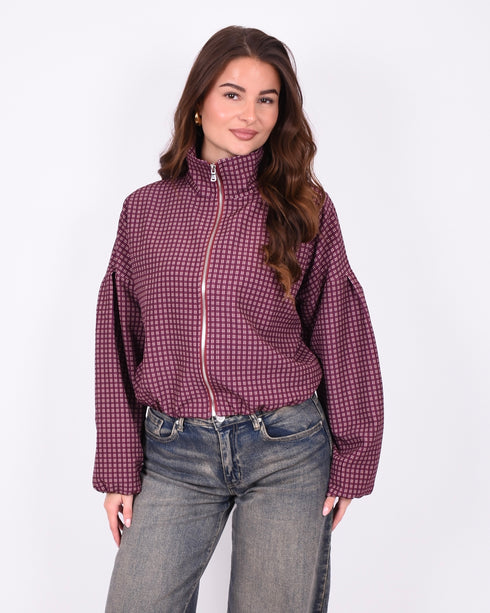 checkered bomber bordeaux