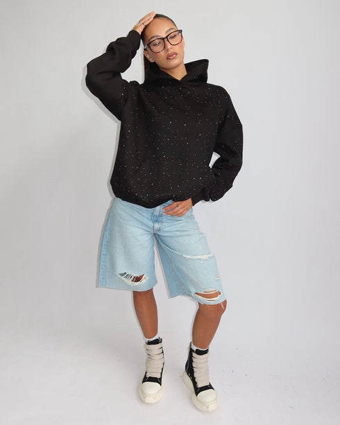 Priority rhinestone hoodie black