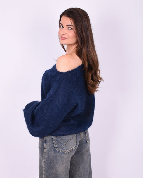 fluffy off shoulder sweater navy