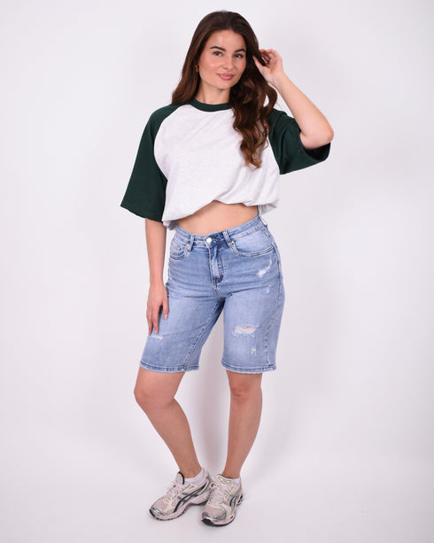 distressed stretch jort blue