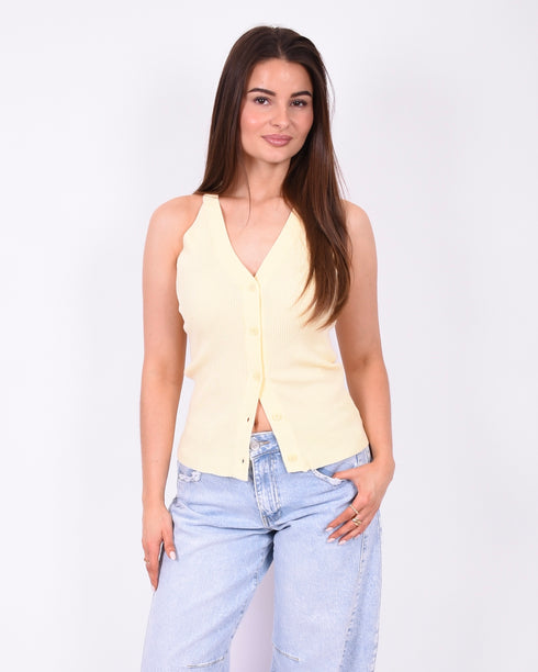 button knit v-neck top yellow