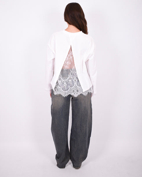 Lace split longsleeve white
