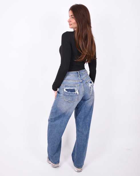 bum denim patch stretch jeans