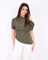 off shoulder draped top kaki