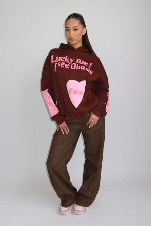 lucky me hoodie brown/pink