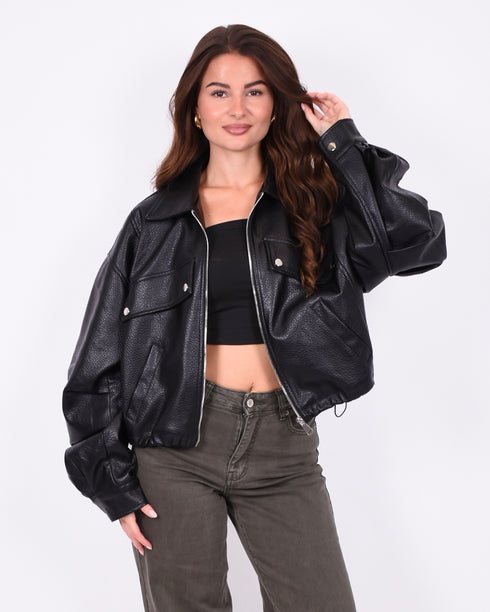 leather bomber jacket black
