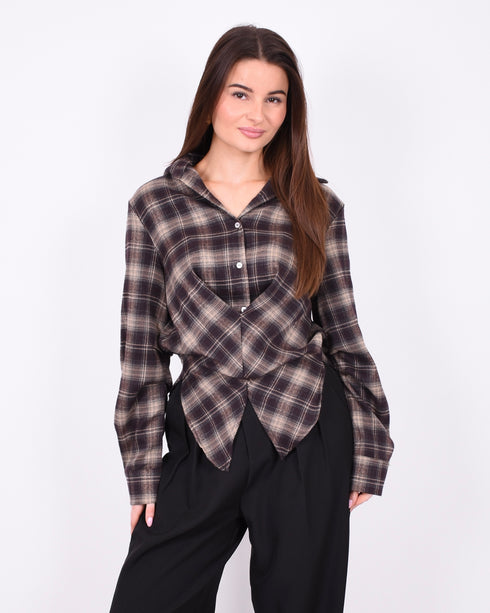 snatch checkered blouse taupe