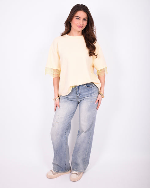 lace back split t-shirt yellow
