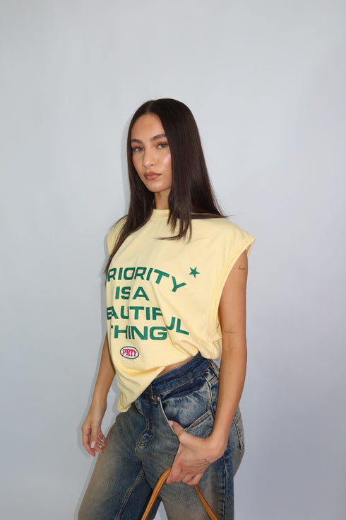 priority sleeveless tee yellow