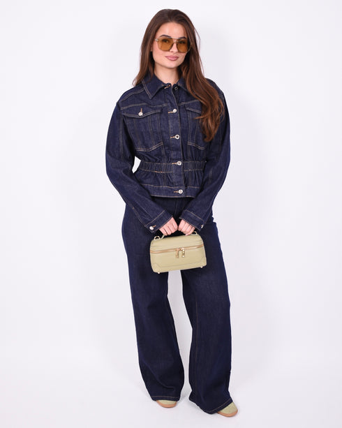 pocket wide leg stretch jeans dark blue