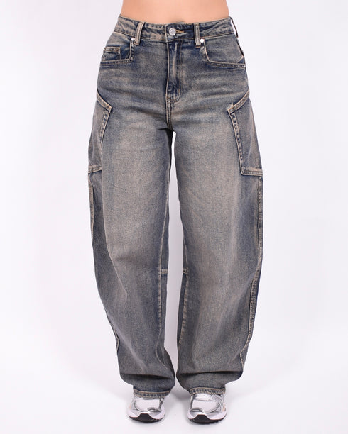 Dark vintage Barrel cargo stretch jeans