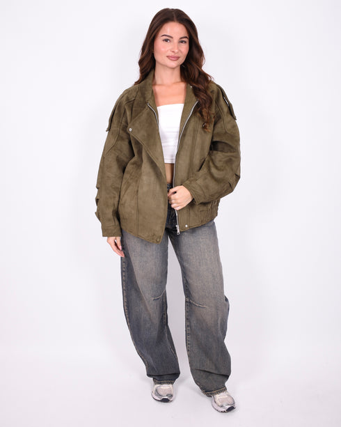 suede bomber jacket khaki