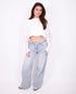 Foldover Wide leg stretch jeans