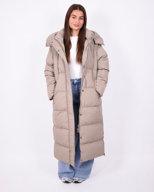 maxi puffer coat taupe