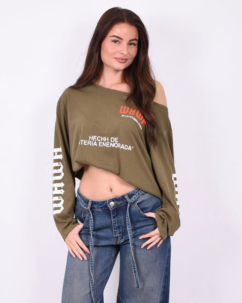 Off shoulder Longsleeve khaki