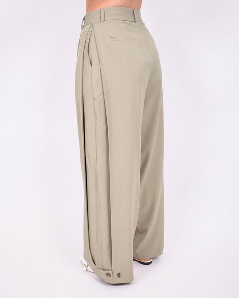 Pleated button pantalon green