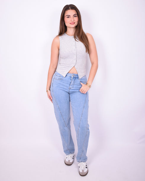 lined balloon stretch jeans blue