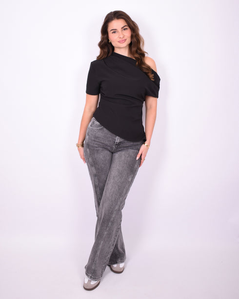 off shoulder draped top black