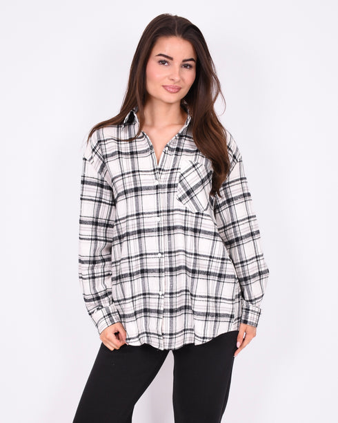 Checked rhinestone blouse black