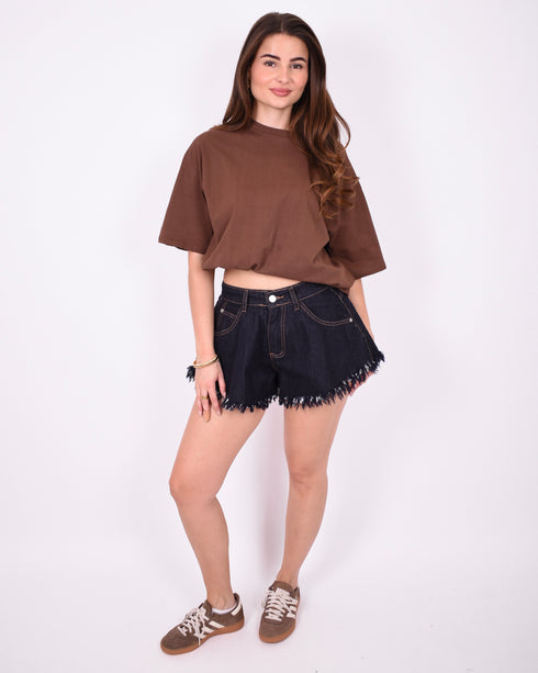 Frayed denim short dark blue