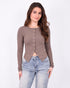 Elena button top dark taupe