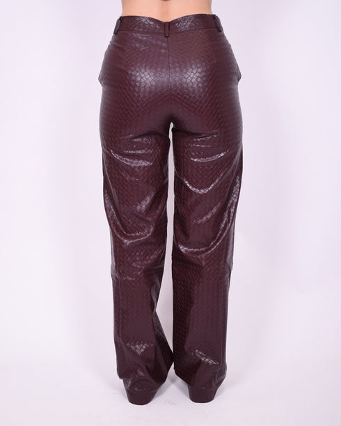 Braided leather pants bordeaux