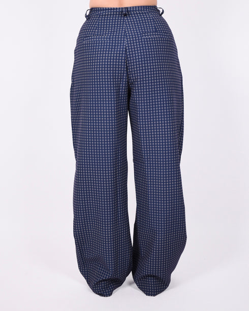 pleated checkered pants navy