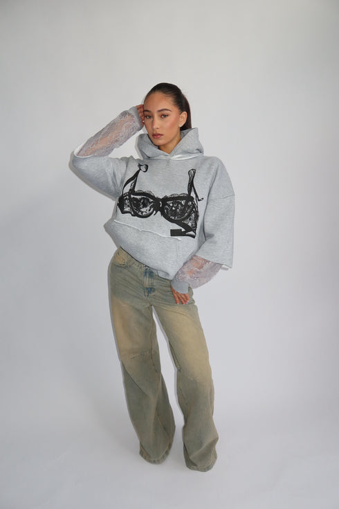 Priority spice Lace hoodie light grey