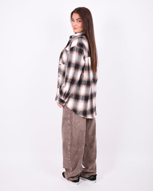 checkered rhinestone flannel beige