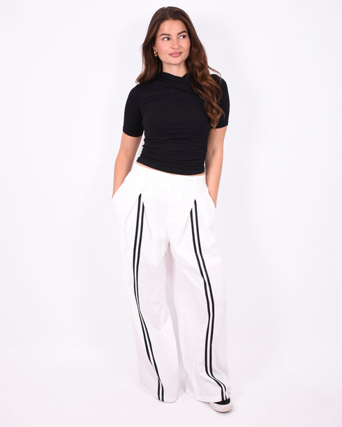 Linnen stripe pants white