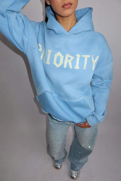 priority tape hoodie light blue