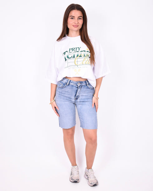 fitted stretch jort blue