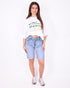 fitted stretch jort blue
