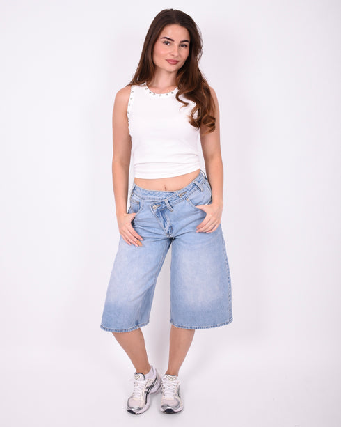 cross waist stretch jort