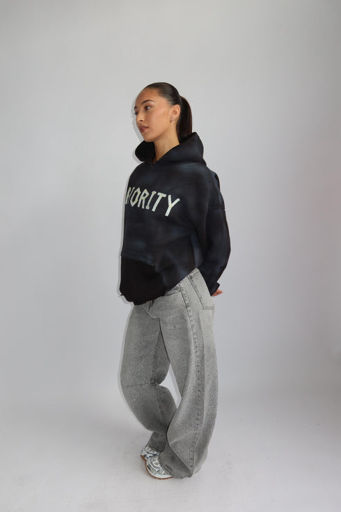 priority tape hoodie washed black