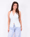 button knit v-neck top light blue