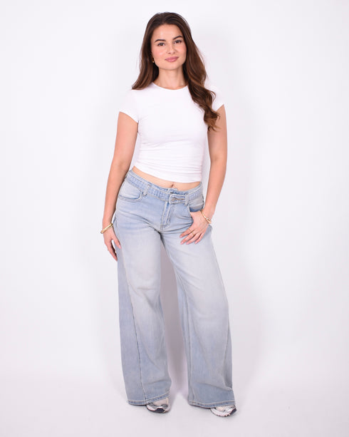 double wide leg stretch jeans light blue