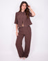 Linnen split blazer set brown