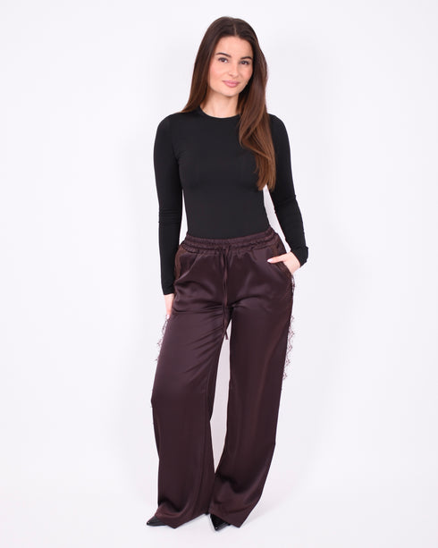 satin lace pants brown
