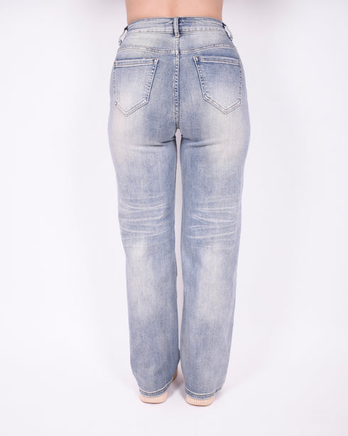 vintage washed straight leg stretch jeans