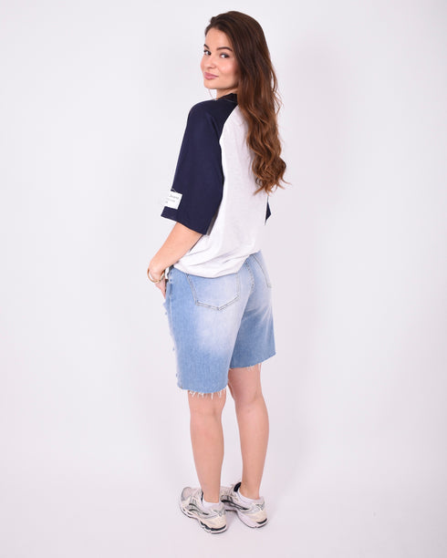 ripped stretch jort vintage blue