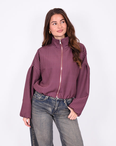checkered bomber bordeaux