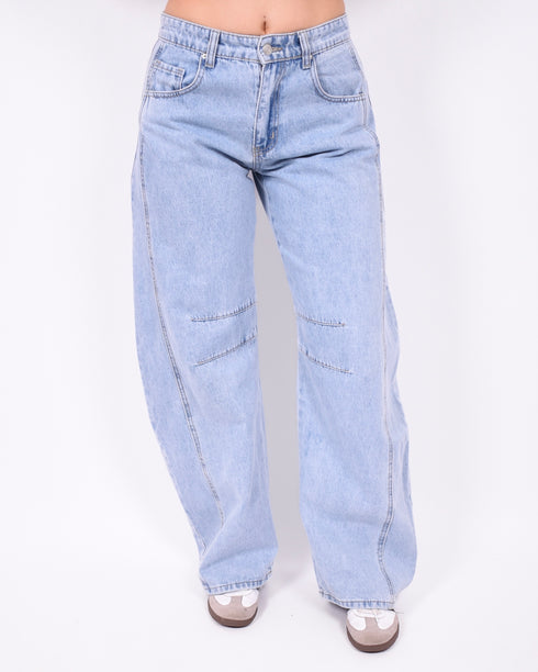 lined balloon jeans blue