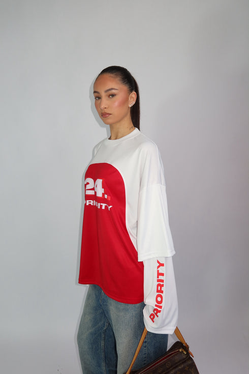 Priority paneled longsleeve red