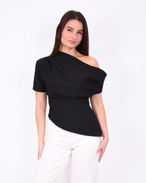 off shoulder draped top black