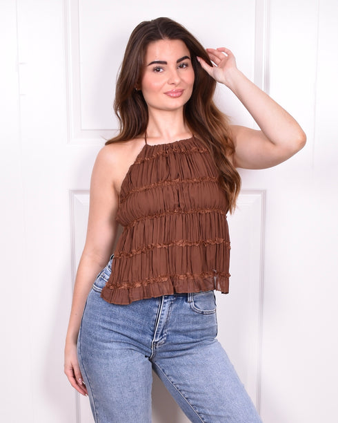 open back halter top brown