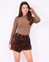 sequin stretch skort brown
