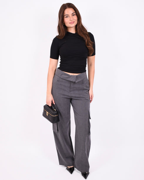 Foldover checkered pants grey