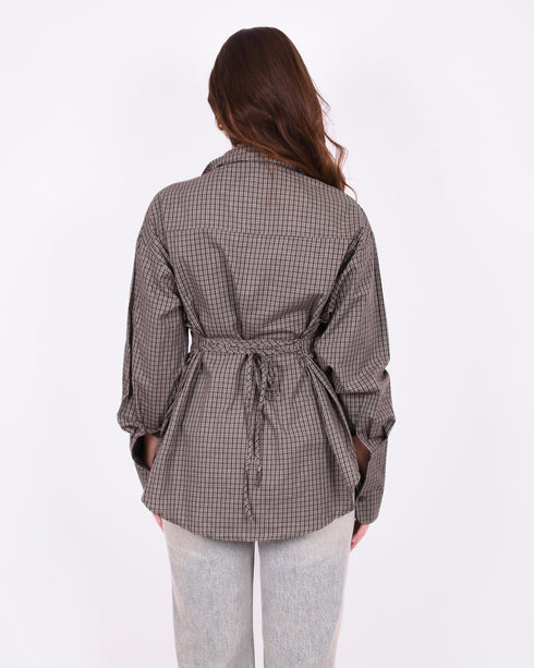 checkered snatch blouse brown
