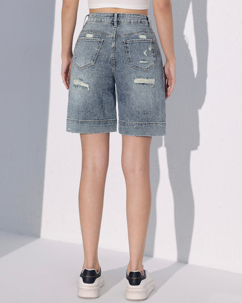 strass stretch jort medium blue